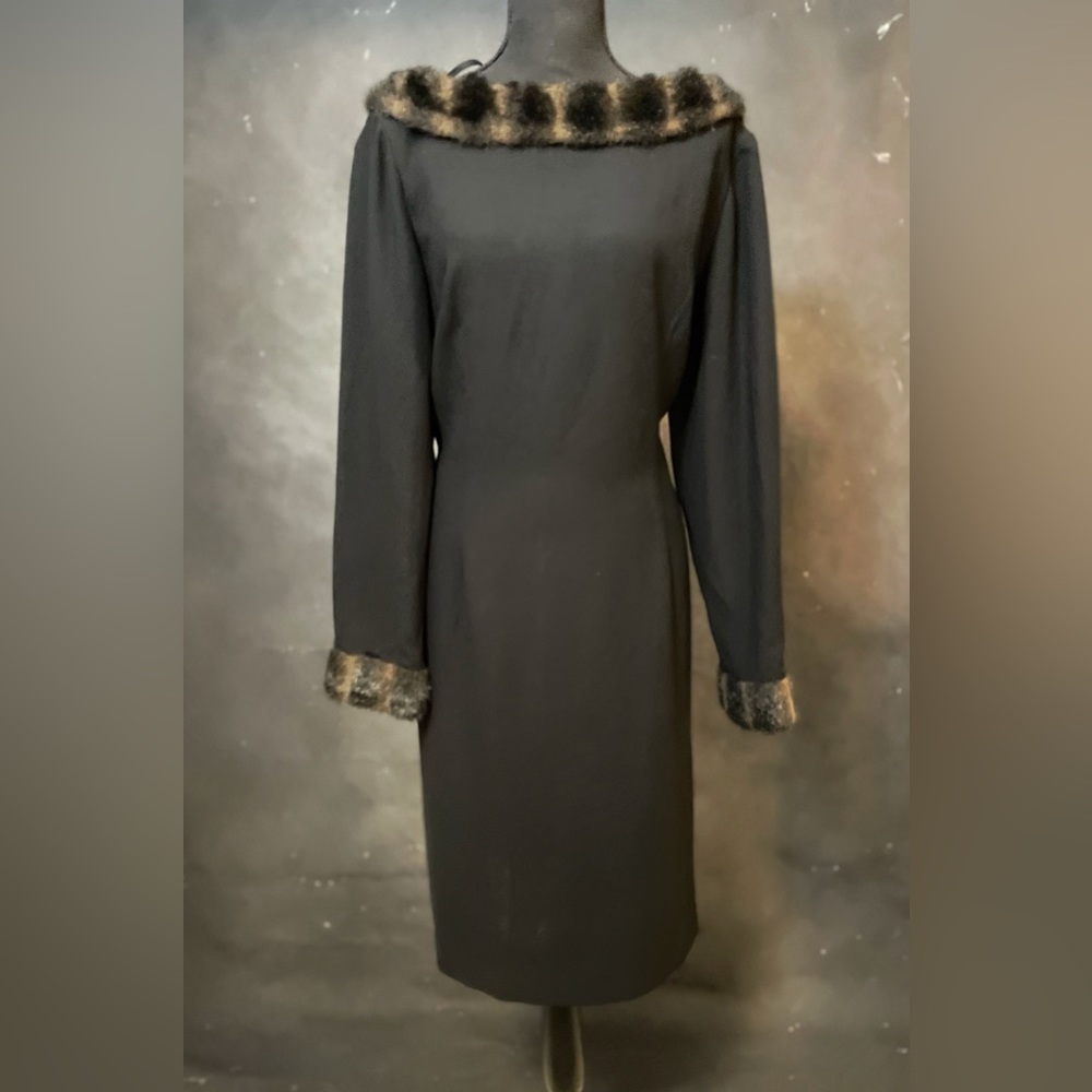 Fur collared mid length dress for an evening out — Vintage